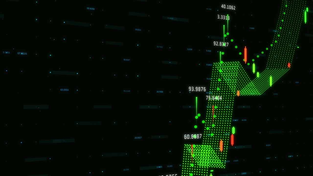 animación del procesamiento de datos financieros sobre un fondo oscuro