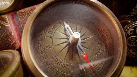 Vintage-style-travel-and-adventure.-Vintage-old-compass-and-other-vintage-items-on-the-table.