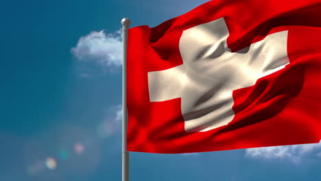 swiss national flag waving on flagpole