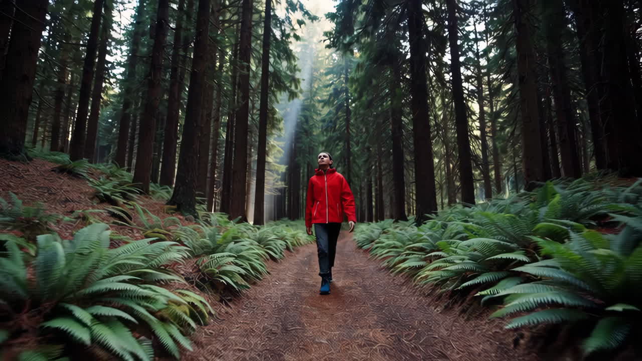 숲에서 산책하는 사람