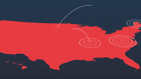el mapa rojo muestra la expansión de la red de comunicaciones global en un fondo gris oscuro.