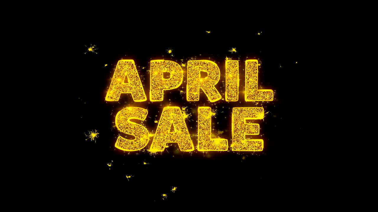 4월 판매 텍스트는 검은 바탕에 입자를 불꽃으로 만니다.