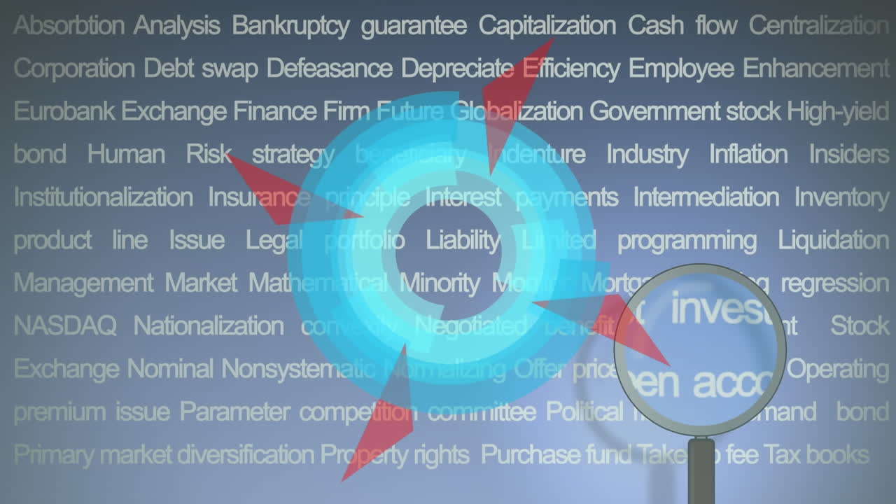 Animation of blue circles spinning with magnifying glass over text