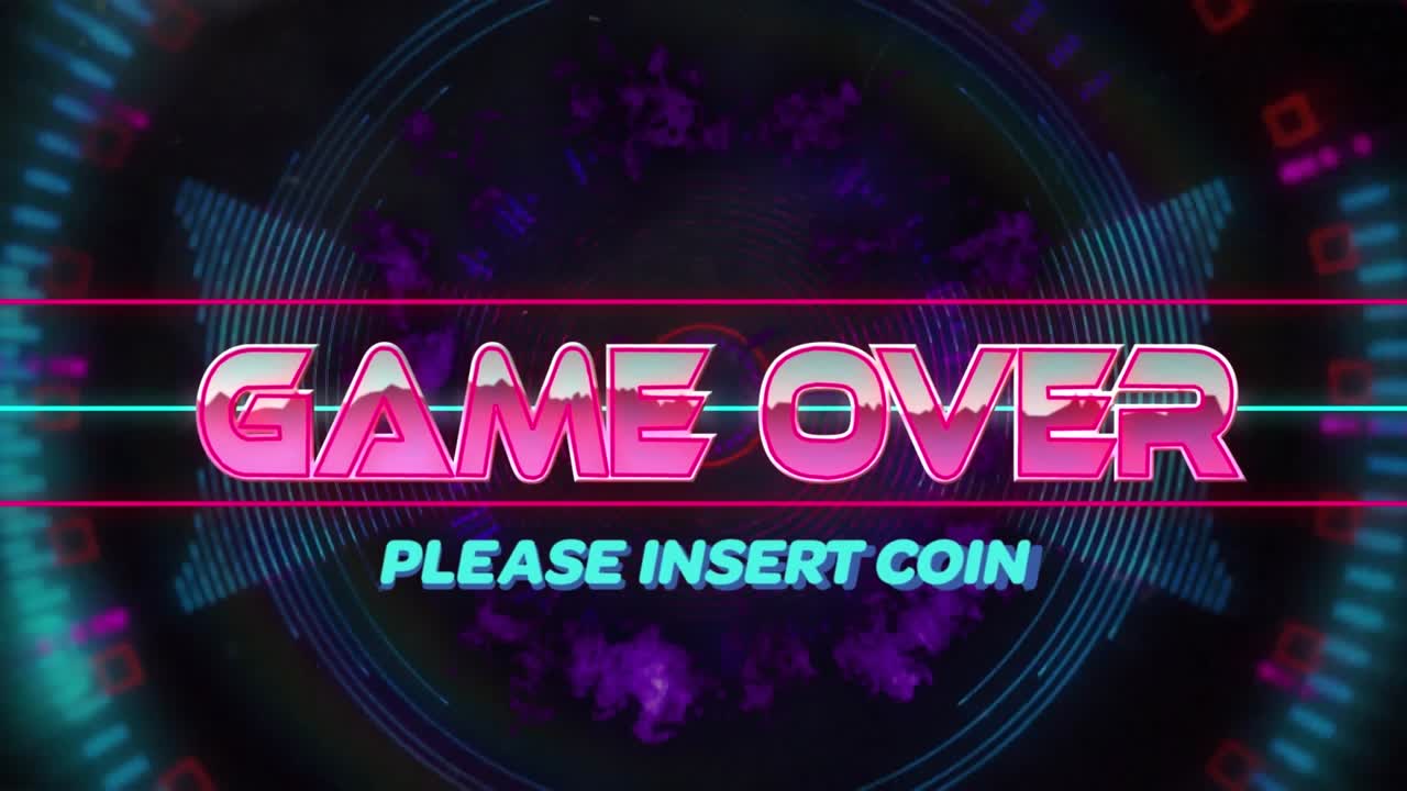 Animazione del testo "game over" su forme al neon.