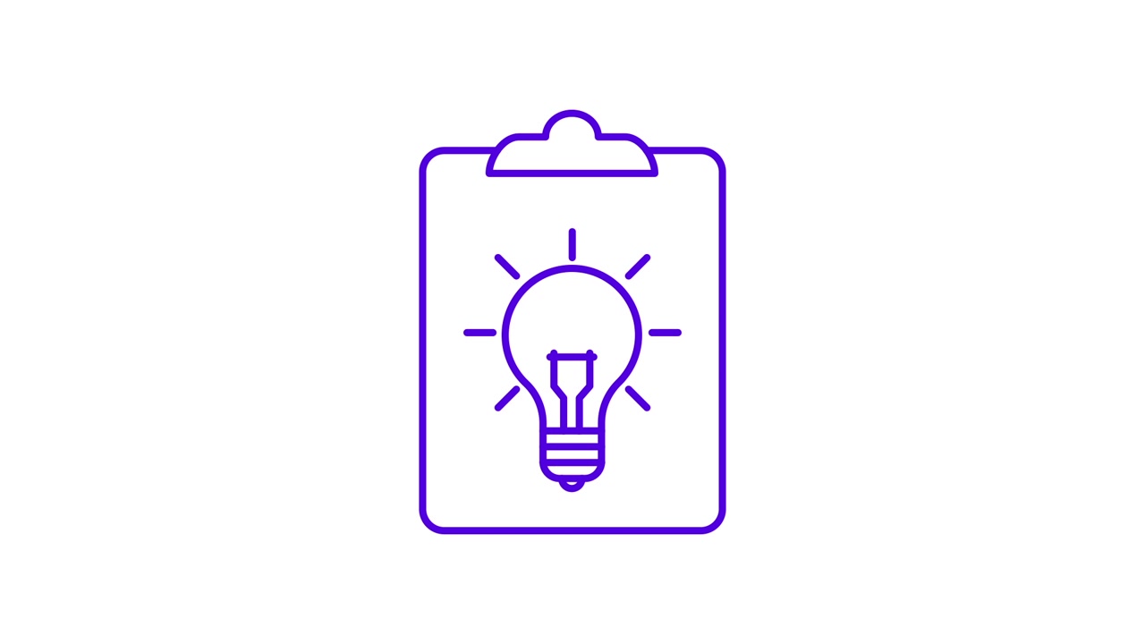 Animated Lightbulb Idea Icon Flashing on a Clipboard