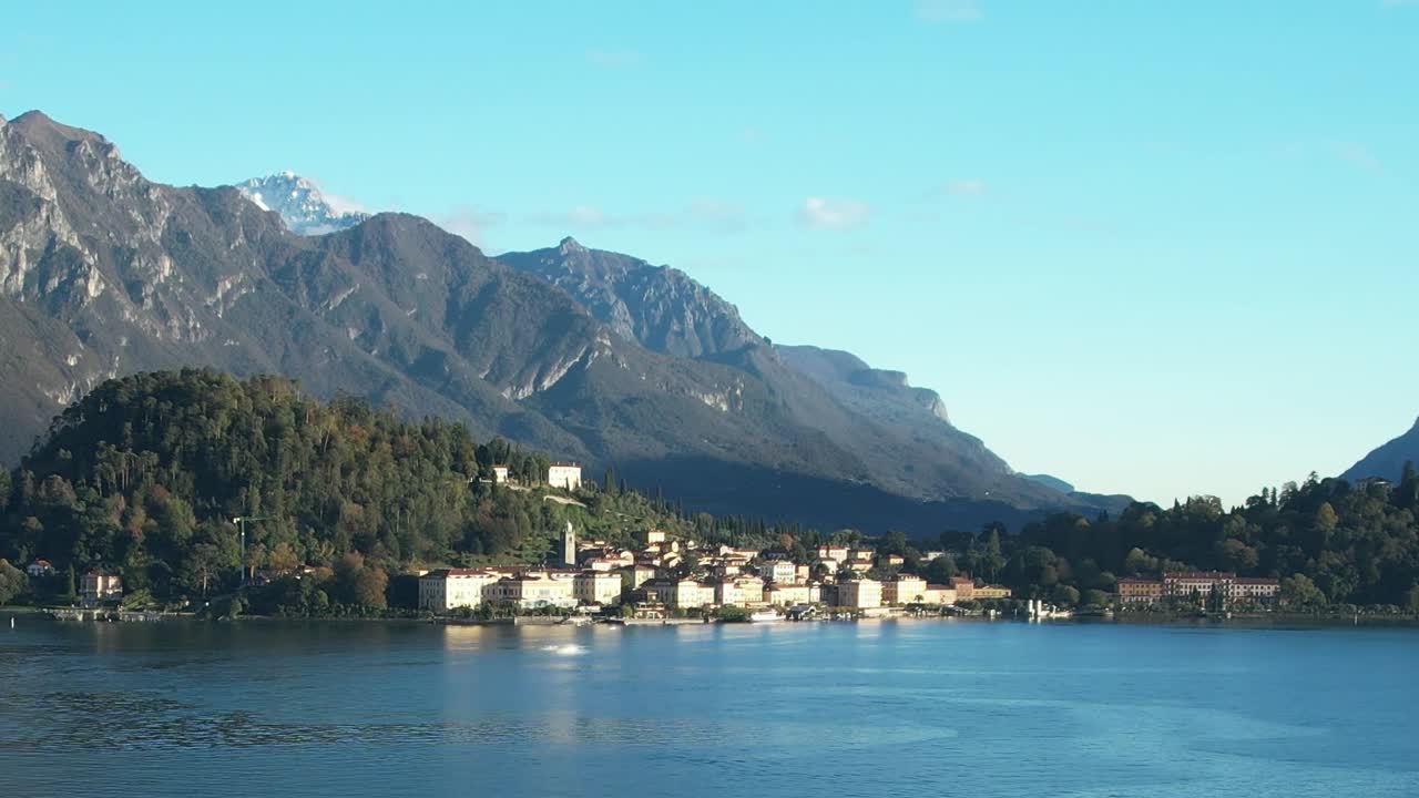 Aerial view of a charming village in the Italian Alps by the lake