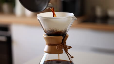 pouring hot water into a chemex for coffee brewing