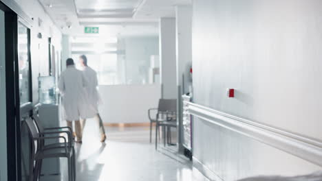 doctors, group and running in corridor