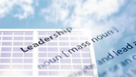 defining leadership, animation playing over modern building and sky background