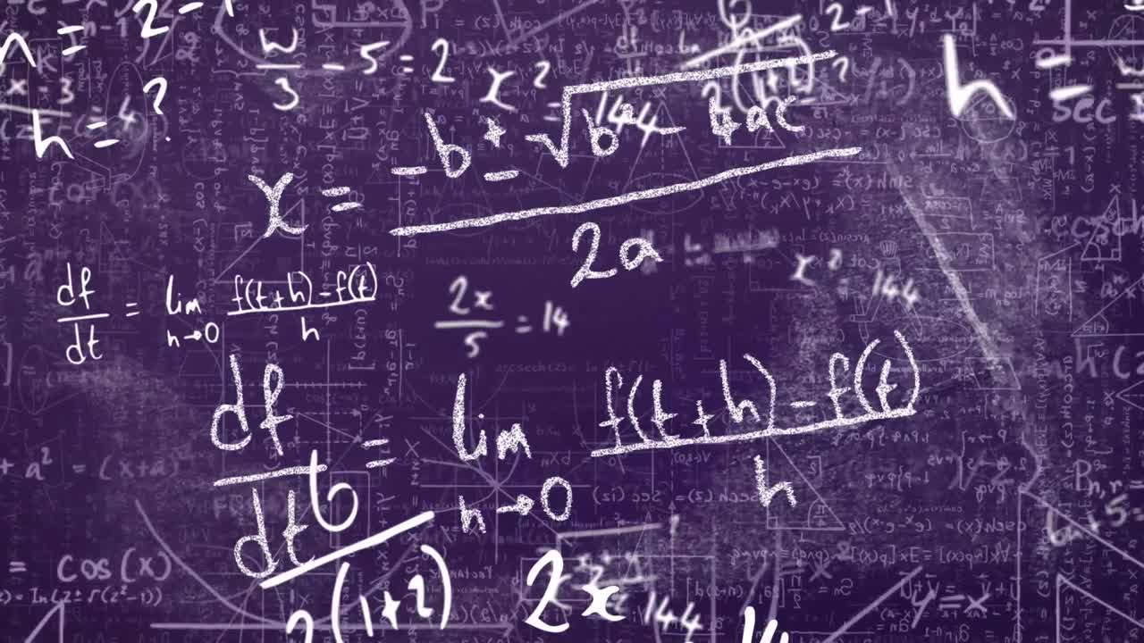 animación de fórmulas matemáticas en fondo violeta