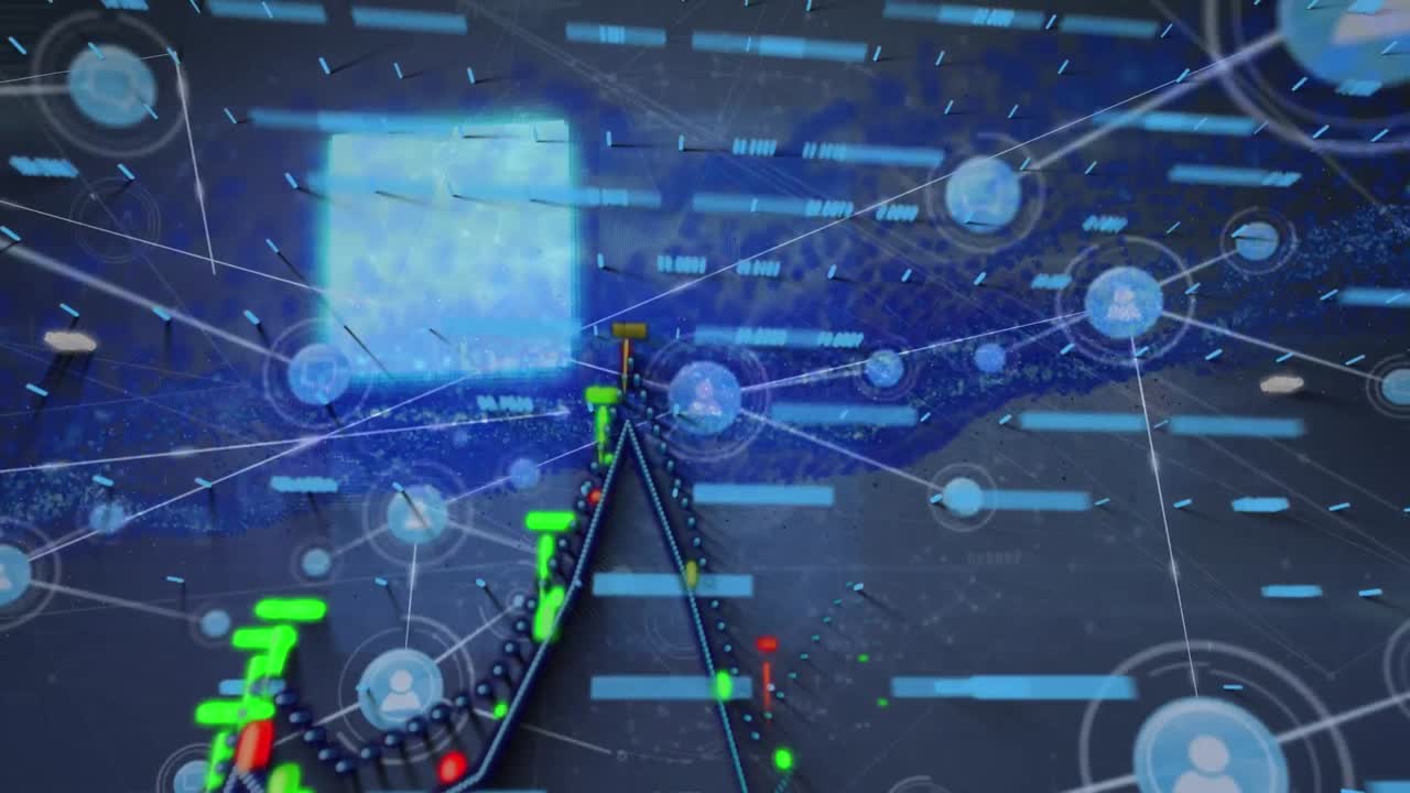 파란색 배경 위의 데이터 처리 애니메이션