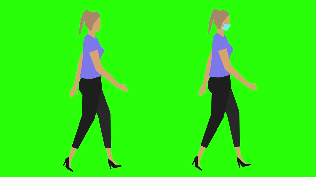 여성 기 사이클 원활한 루프, 얼굴 마스크 버전, 녹색 화면 크로마 키 애니메이션, 평평한 디자인