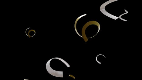 Animation-of-gold-and-silver-streamers-on-black-background