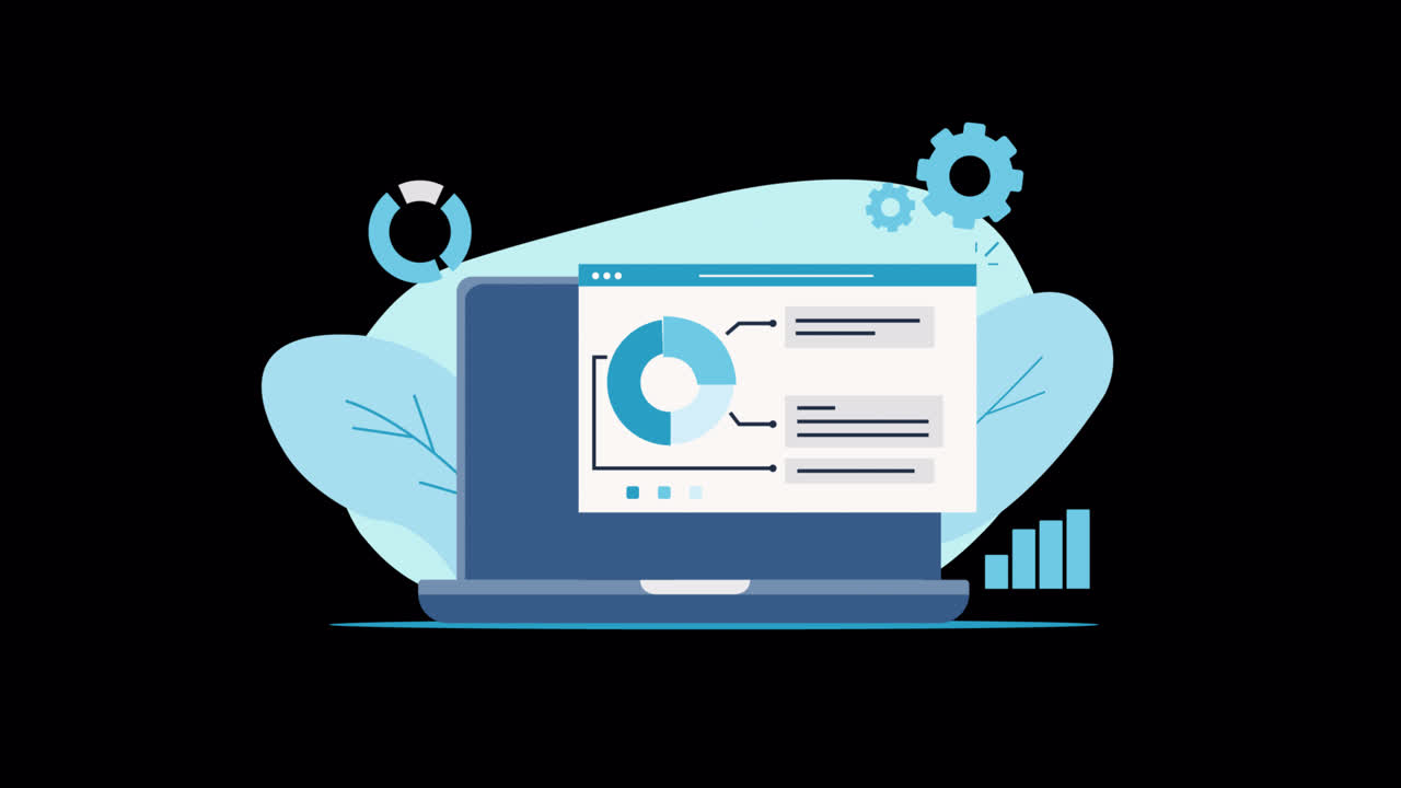 Animated Laptop Displaying Business Data Analysis Report