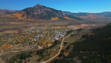 aerial view of telluride, colorado in autumn