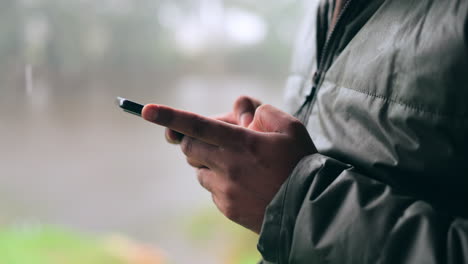 hands, phone and communication with a person