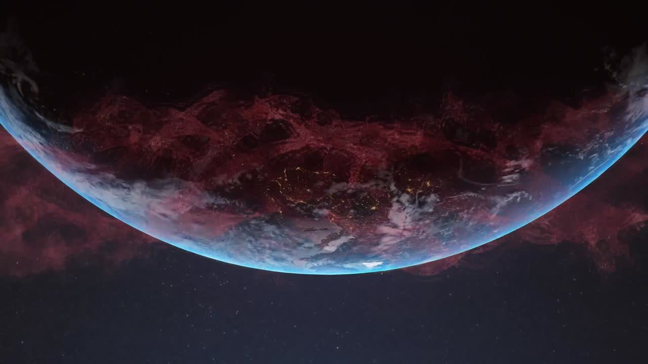 Animation of glowing light trails over planet earth