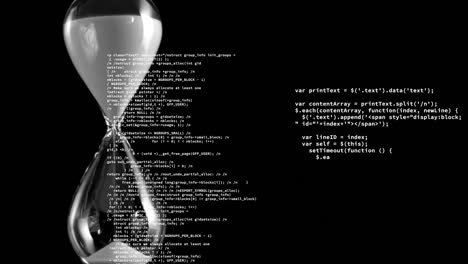 animación del procesamiento de datos sobre un reloj de arena sobre un fondo negro.