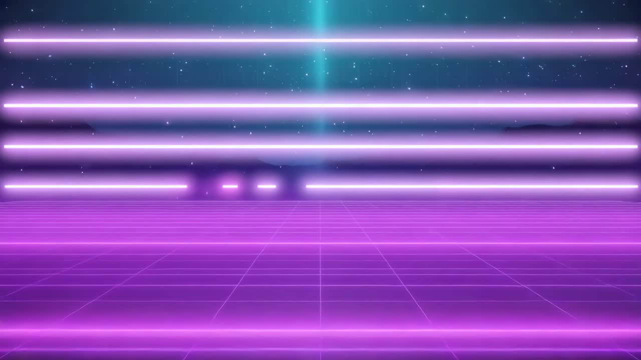 Paesaggio synthwave con griglia al neon