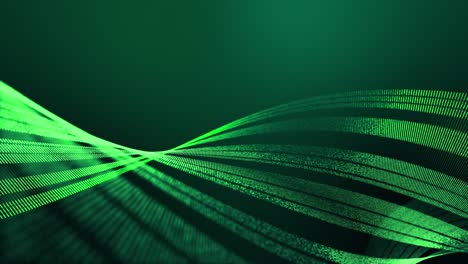4k looped abstract green background of glow particles form lines, surfaces, spiral structures as futuristic landscape in cyberspace or hologram. sci-fi theme with dof, lighting effects and bokeh.