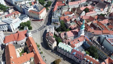 aerial view of bratislava castle and old town during the day, drone aerial view 4k establishing shot of the slovakian european capital city during the summer, stunning view of the landmark