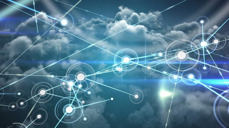 Web of connections against blue sky