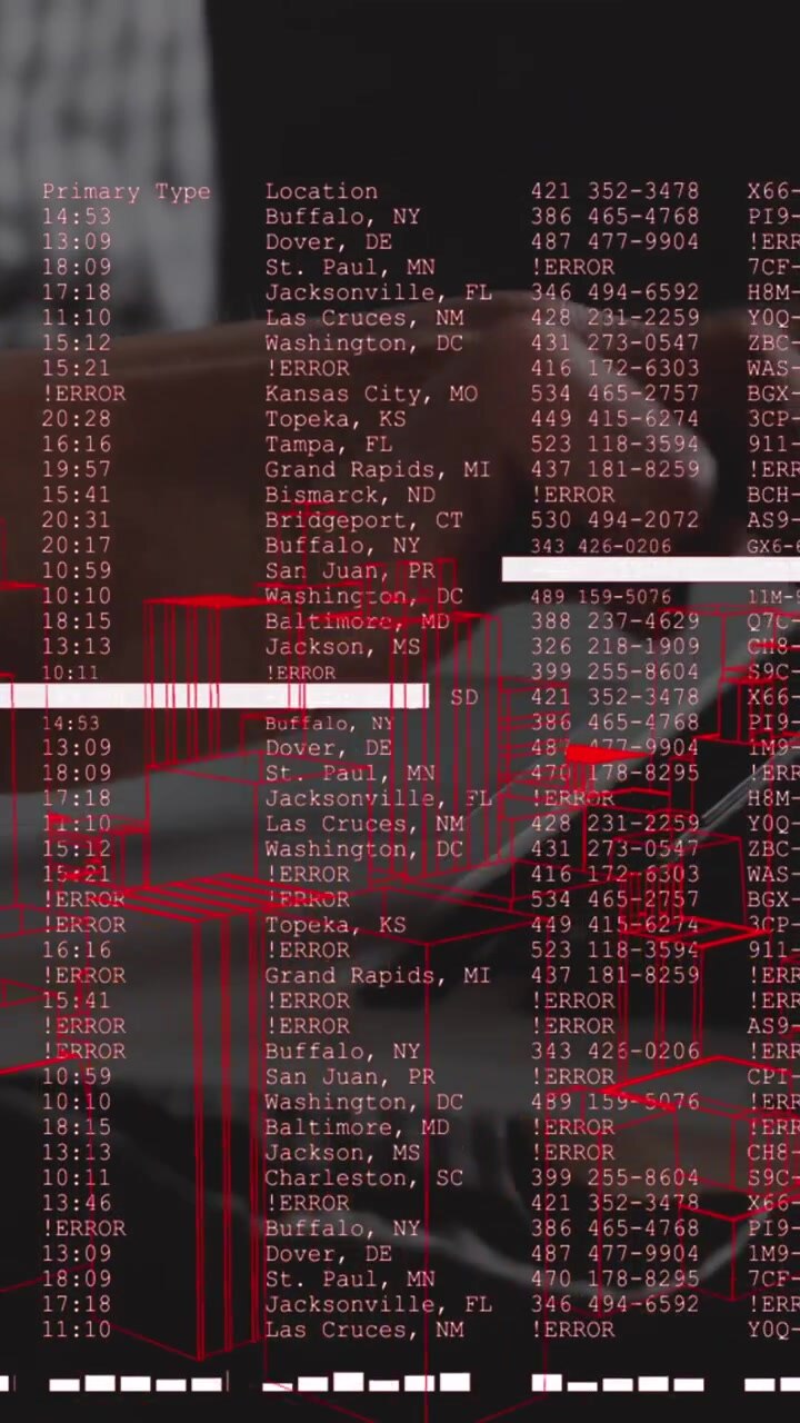 Animation of data processing over hands using laptop
