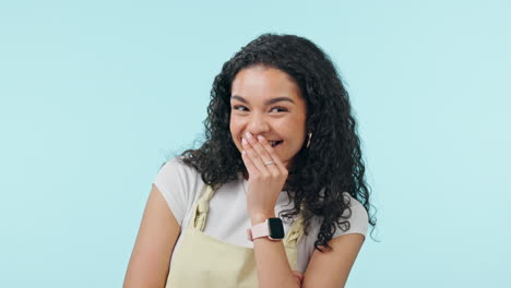 Young,-happy-woman-and-laughing-in-studio