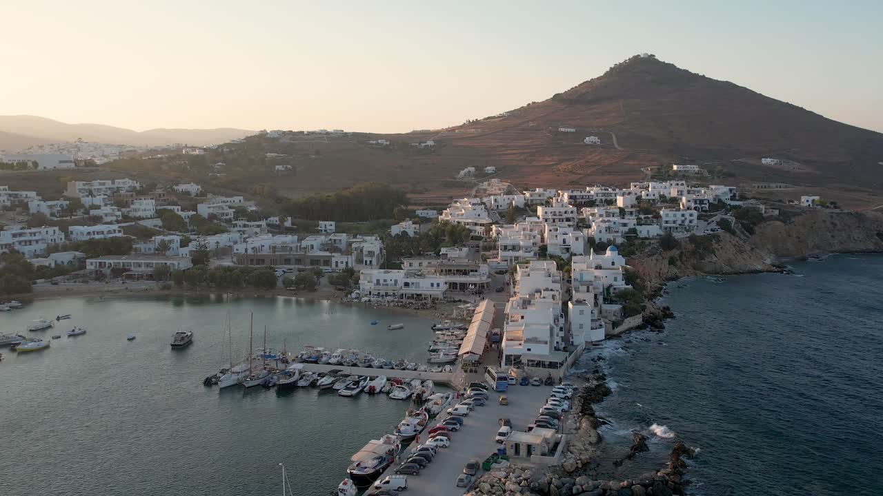 Aerial views from over Piso Livadi on the Greek Island of Paros