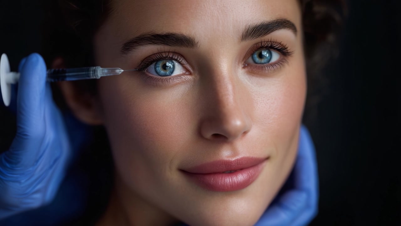 Sessione di trattamento estetico: primo piano di una donna che riceve un'iniezione cosmetica per un aspetto giovanile e lineamenti del viso migliorati.