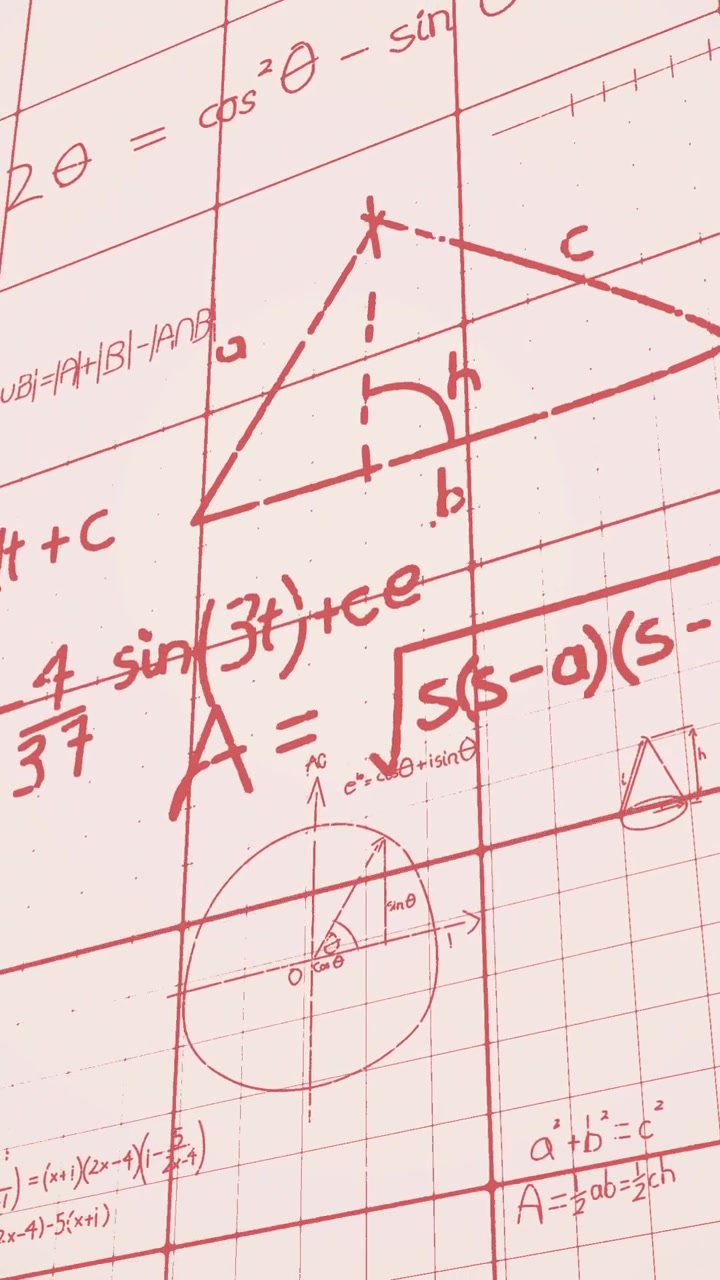 Animation of mathematical equations over pink background