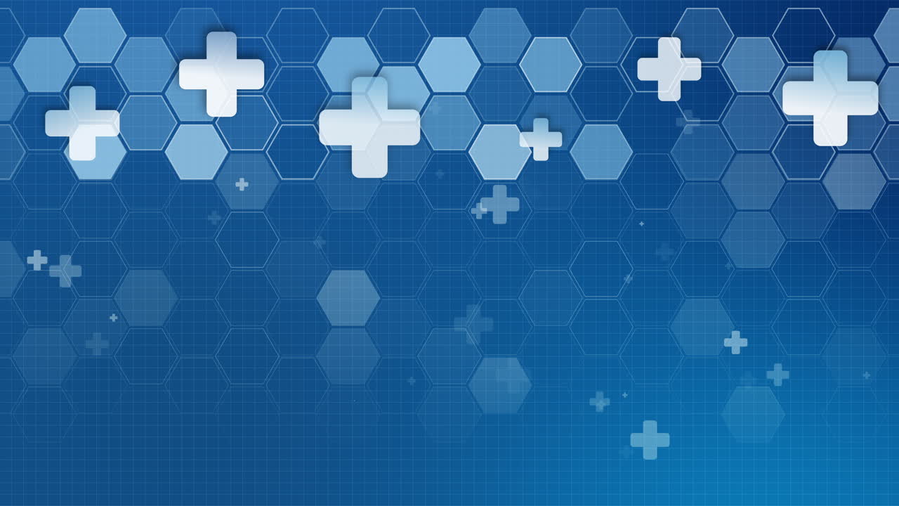Medical Technology Background with Hexagons and Plus Signs