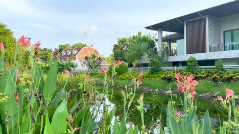 vibrant flowers in a serene golf setting