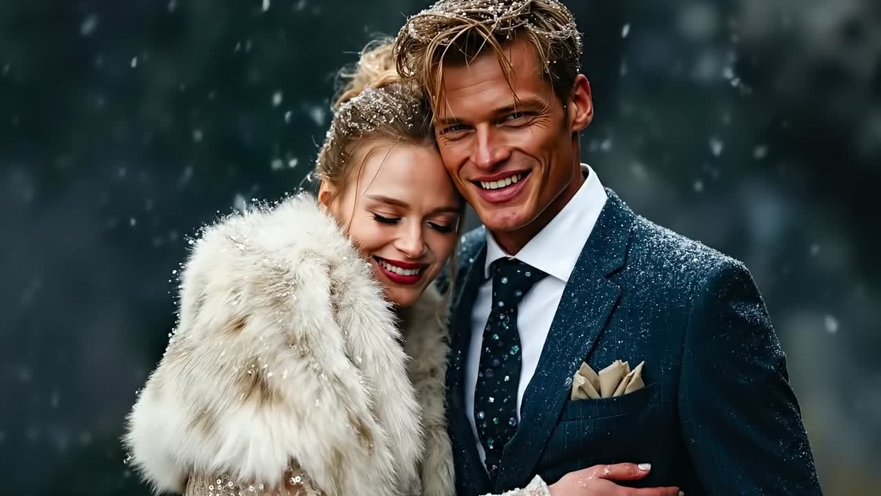 한 남자 와 한 여자 가 눈 속 에 서로  에 서 있다