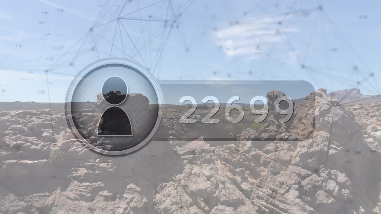 animación de la red de conexiones con icono sobre el paisaje