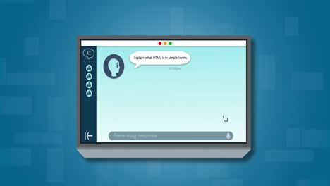 Animation-of-digital-screen-with-ai-chat-on-blue-background