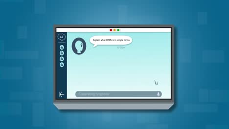 animación de una pantalla digital con un chat sobre un fondo azul