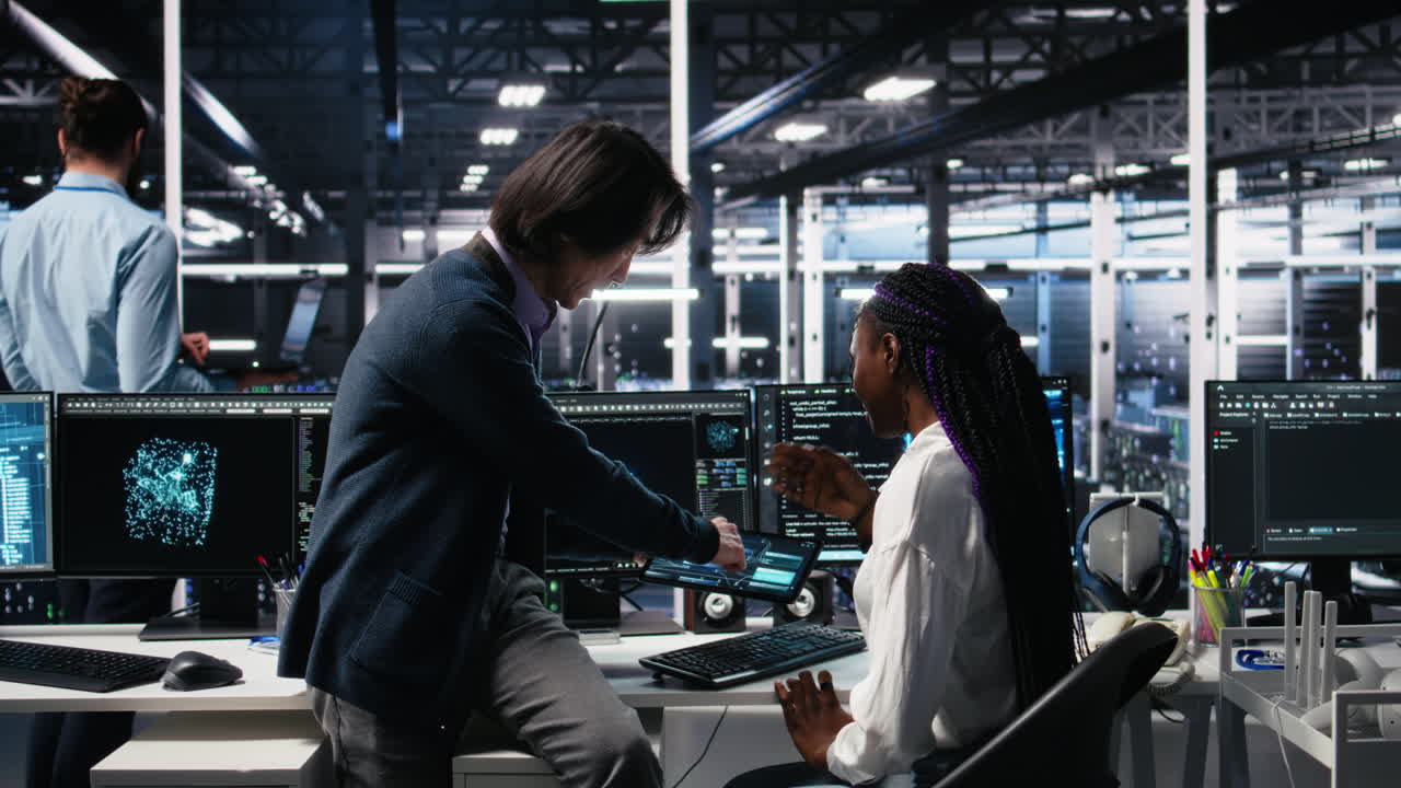 Senior Engineer And Trainee In Data Center Working On Neural Networks