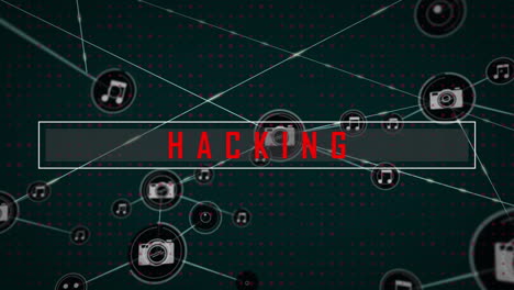 Animation-of-cyber-attack-text-and-network-of-connections-on-black-background