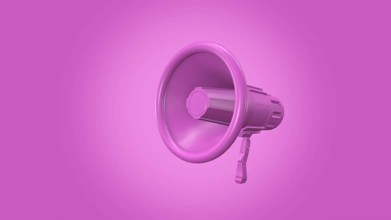 pink bullhorn rotating up and down close-up on a bright background. 3d animation rendering