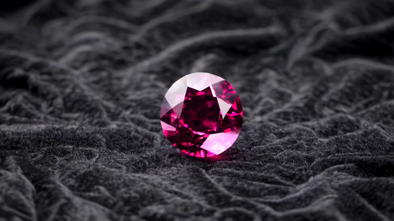 Sparkling Oval Pink Gemstone Rotating on Dark Textured Background