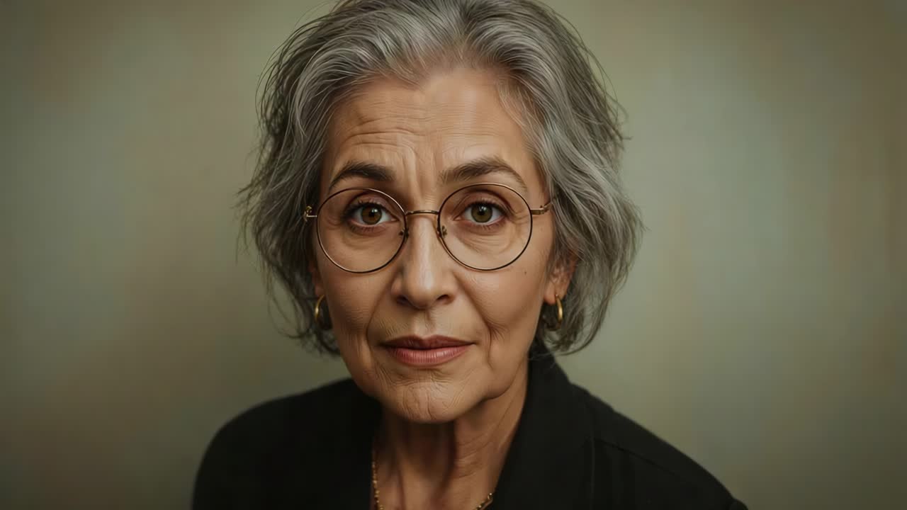 Portrait of a Mature Woman with Gray Hair and Glasses