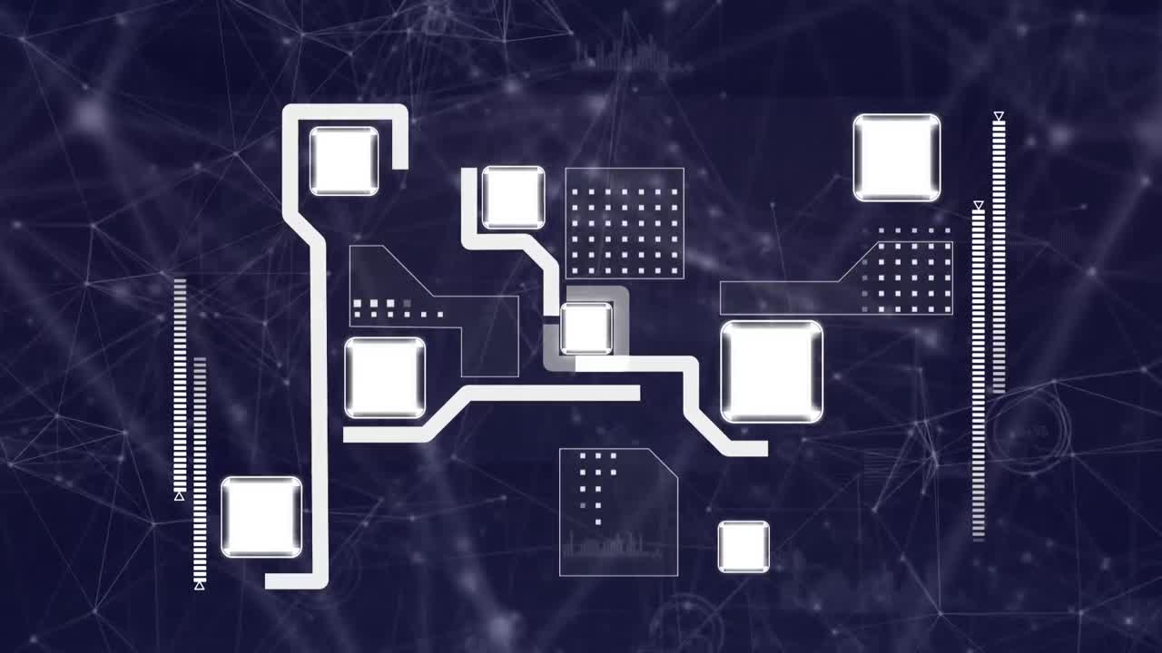 animación de redes de conexiones y procesamiento de datos sobre fondo negro