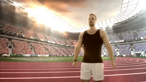 male athlete warming up in a stadium