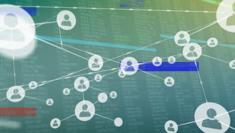 network of connections and data processing animation over spreadsheet background