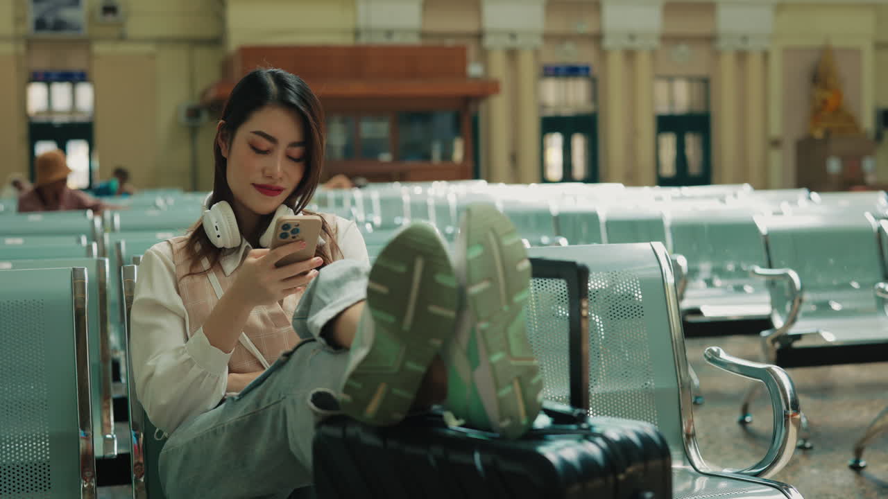 Woman Relaxing at the Train Station