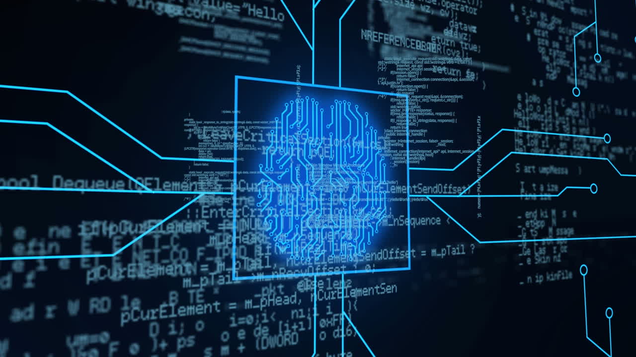 Animation of data processing on black background