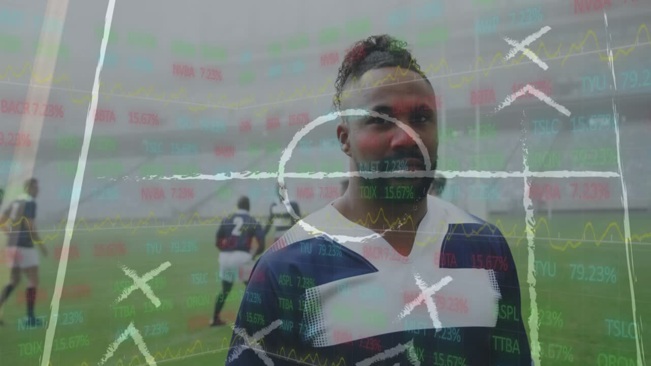 Animazione di piano di gioco su diversi giocatori di rugby maschi