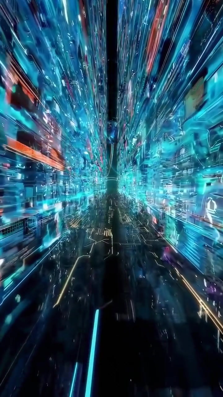 Volando Attraverso un Futuristico Tunnel di Dati Digitali