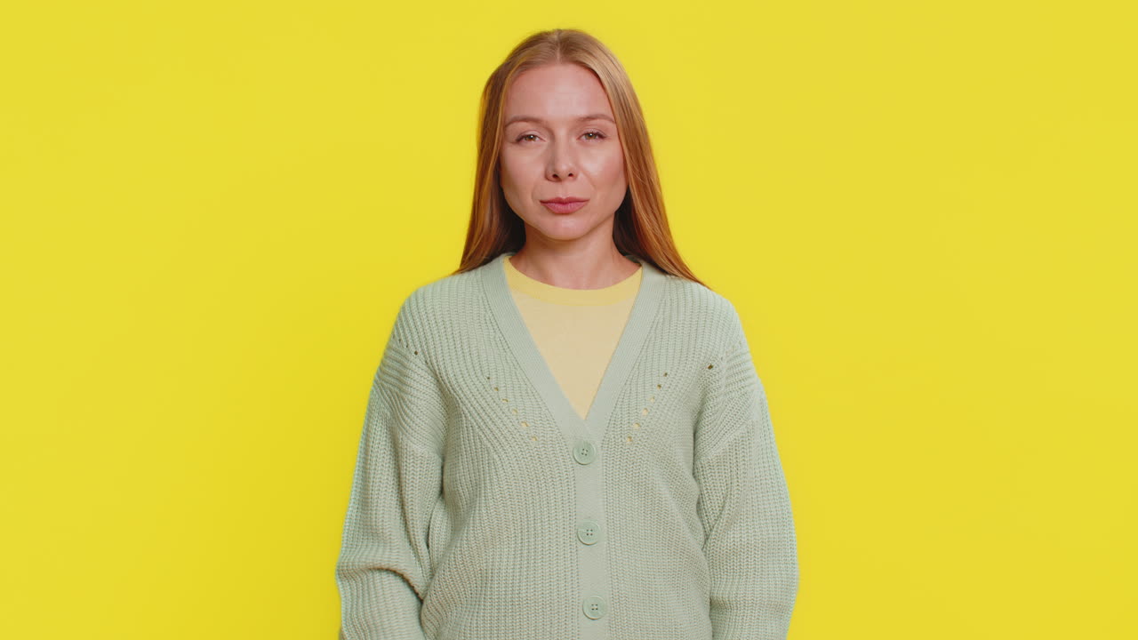 Smiling happy woman pointing forward to camera choosing lucky victory winner indicating promotion